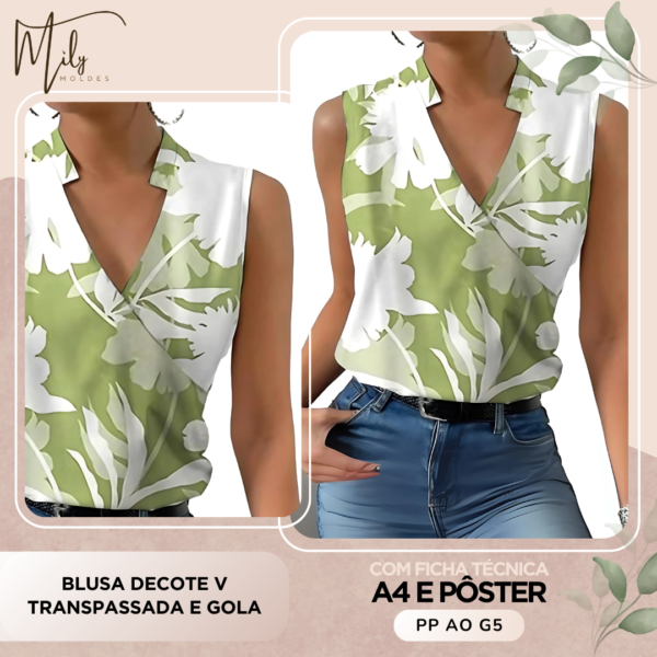 Blusa Decote V Transpassada e Gola