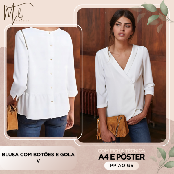 Blusa com Botões e Gola V