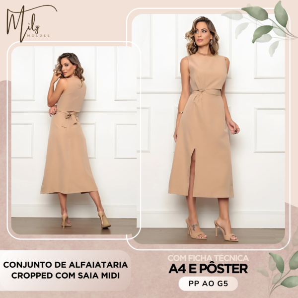 Conjunto de Alfaiataria Cropped com Saia Midi