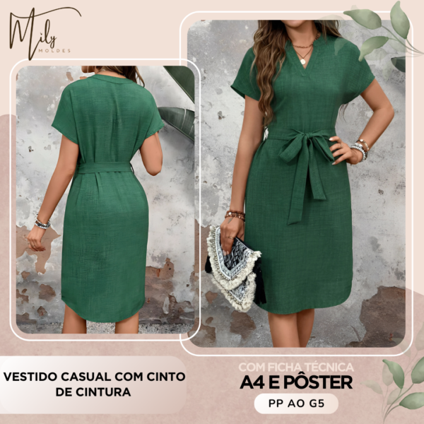 Vestido Casual com Cinto de Cintura