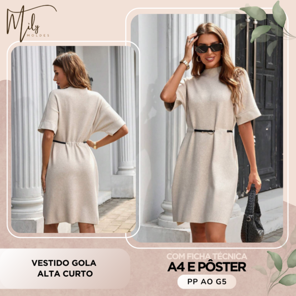 Vestido Gola Alta Curto