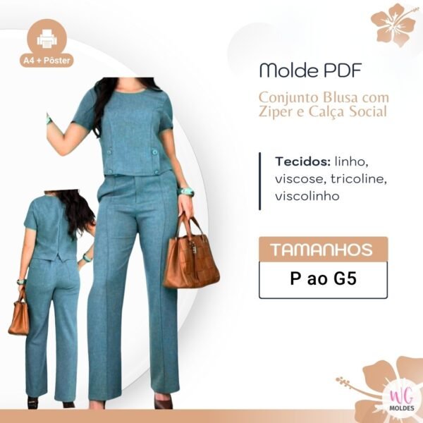 Conjunto Blusa com Ziper e Calça Social