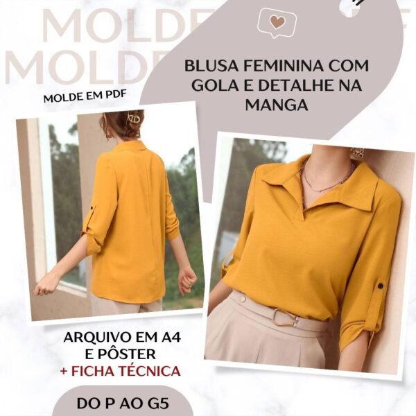 Blusa Feminina com Gola e Detalhe na Manga