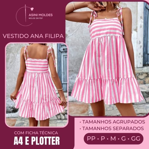 Vestido Ana Filipa (Moldes Separados por Tamanhos)