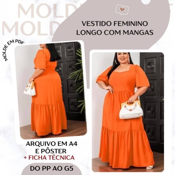 Vestido Feminino Longo com Mangas