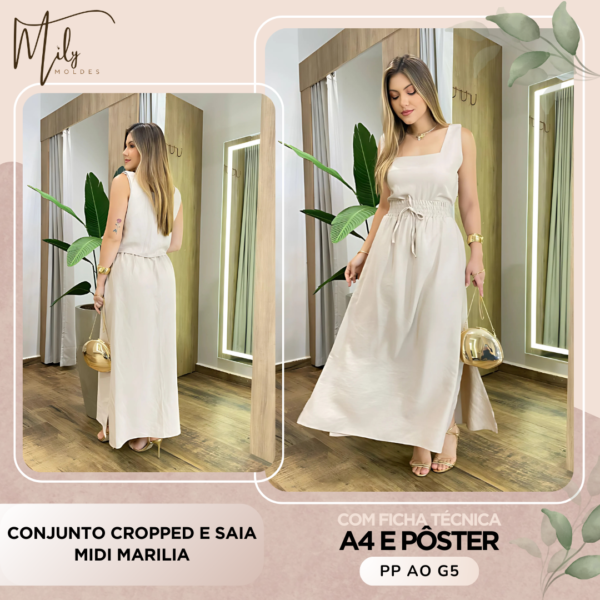Conjunto Cropped e Saia Midi Marilia