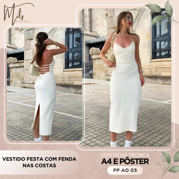 Vestido Festa com Fenda nas Costas