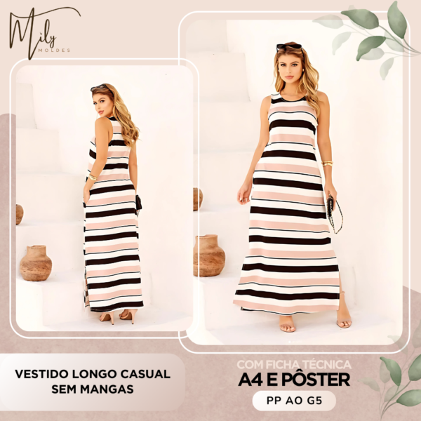 Vestido Longo Casual Sem Mangas