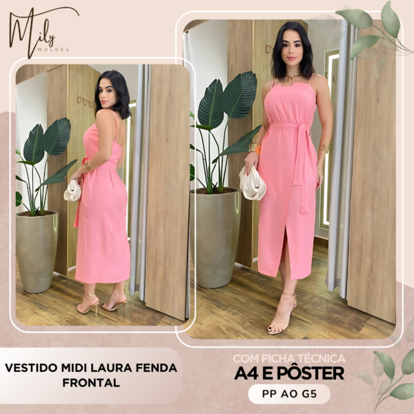 Vestido Midi Laura Fenda Frontal