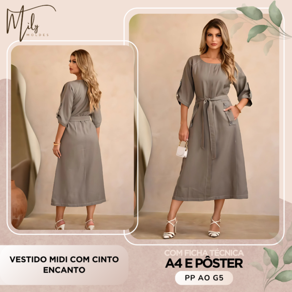 Vestido Midi com Cinto Encanto