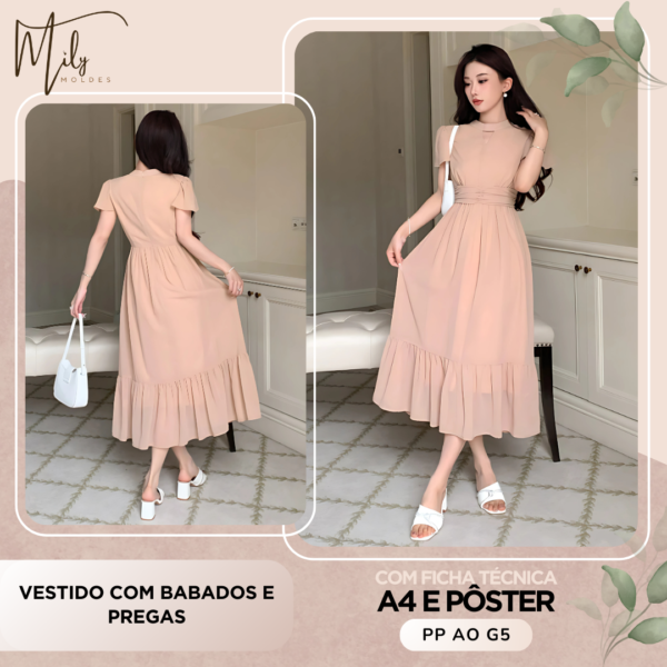 Vestido com Babados e Pregas