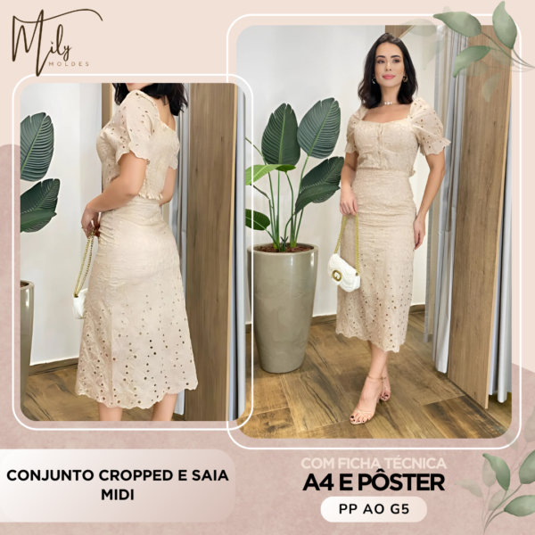 Conjunto Cropped e Saia Midi