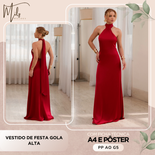 Vestido de Festa Gola Alta
