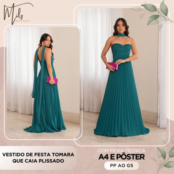 Vestido de Festa Tomara que Caia Plissado