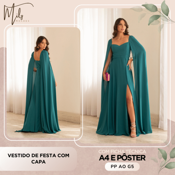 Vestido de Festa com Capa