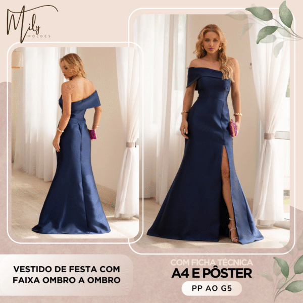 Vestido de Festa com Faixa Ombro a Ombro