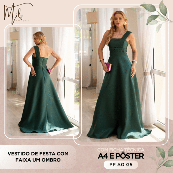 Vestido de Festa com Faixa um Ombro