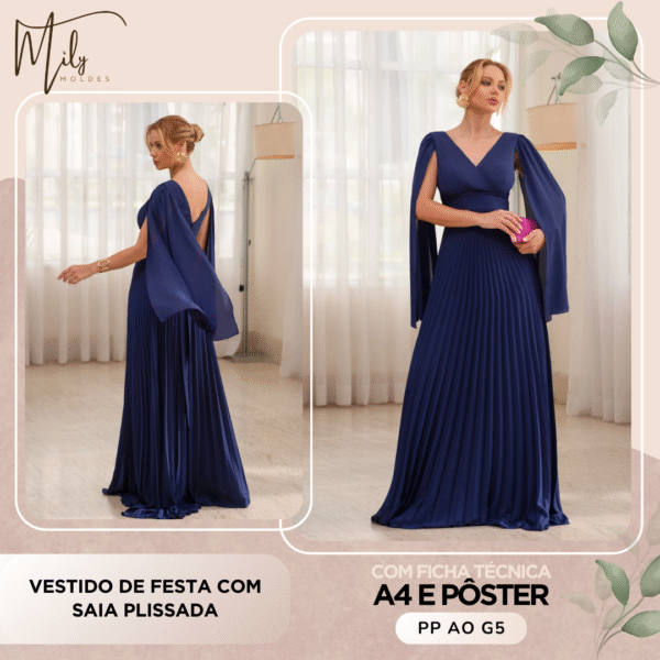 Vestido de Festa com Saia Plissada
