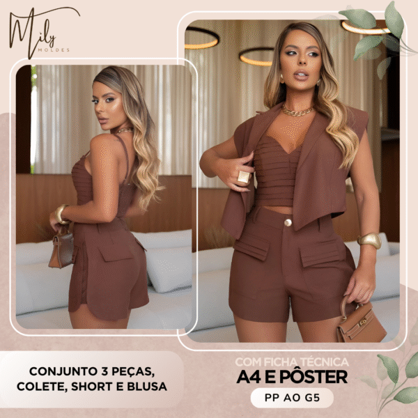 Conjunto 3 Peças, Colete, Short e Blusa