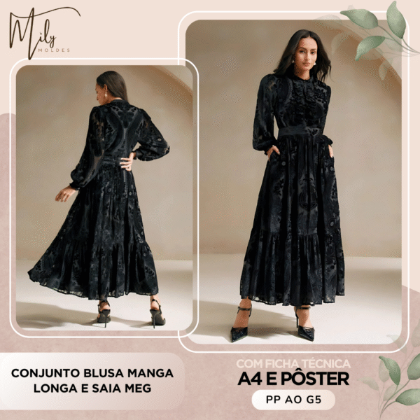 Conjunto Blusa Manga Longa e Saia Meg