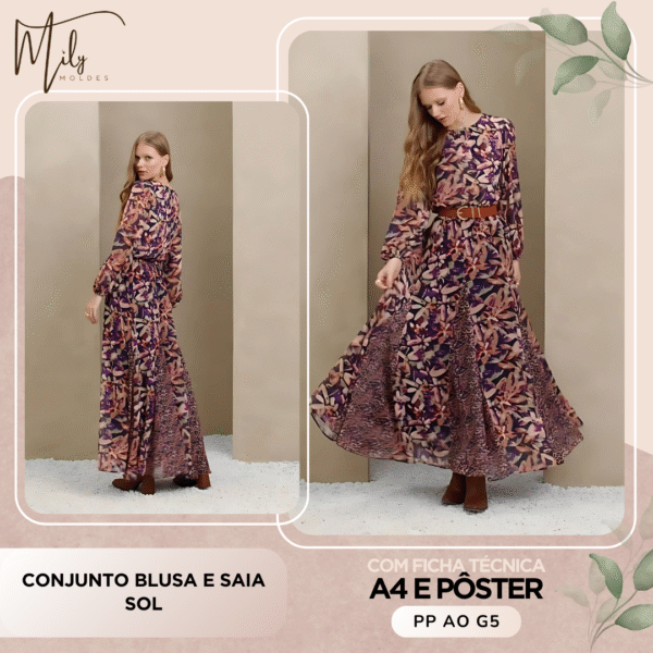 Conjunto Blusa e Saia Sol