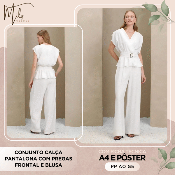 Conjunto Calça Pantalona com Pregas Frontal e Blusa