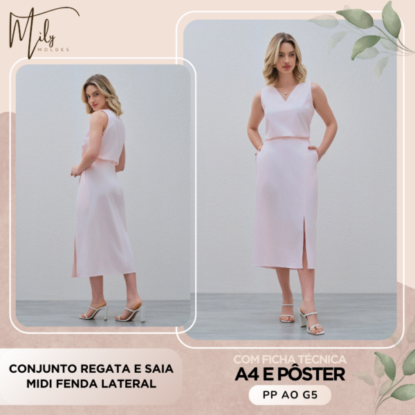 Conjunto Regata e Saia Midi Fenda Lateral