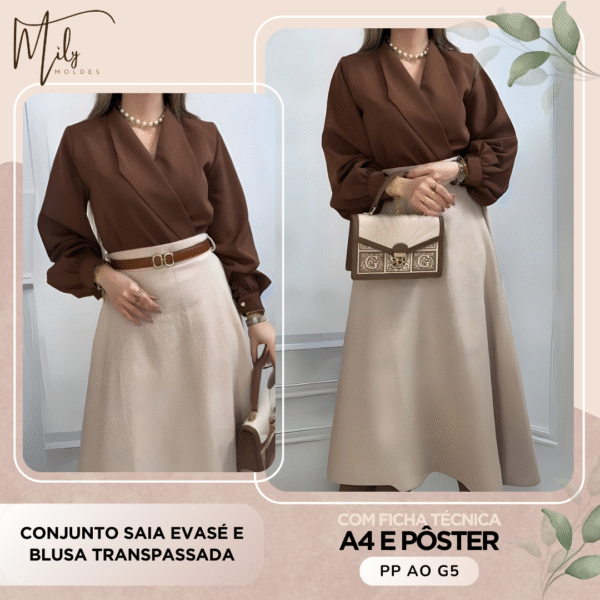 Conjunto Saia Evasé e Blusa Transpassada