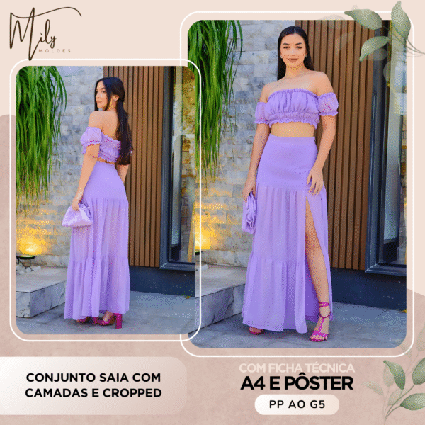 Conjunto Saia com Camadas e Cropped