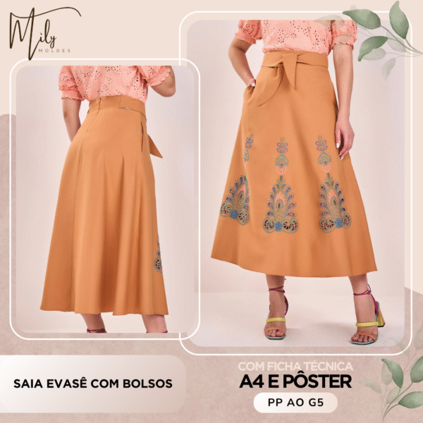 Saia Evasê com Bolsos