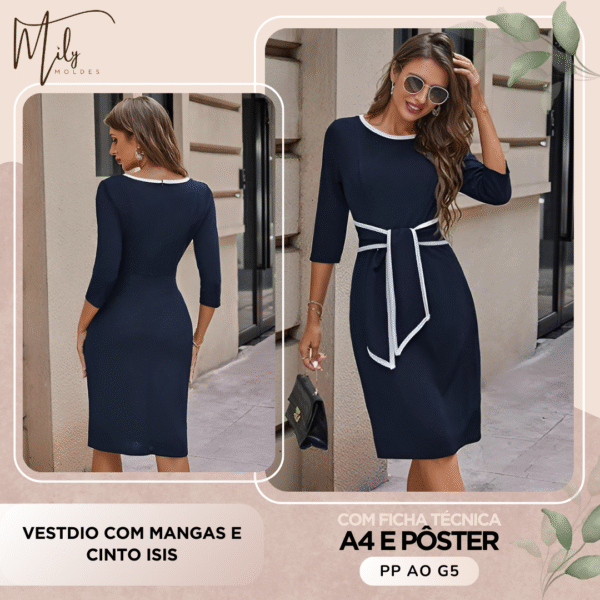 Vestido com Mangas e Cinto Isis