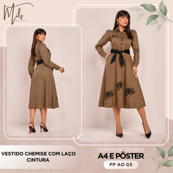 Vestido Chemise Com Laço Cintura