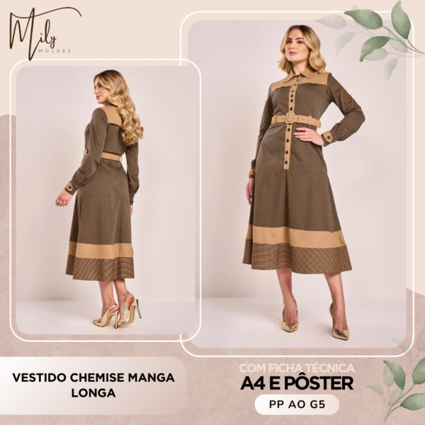 Vestido Chemise Manga Longa