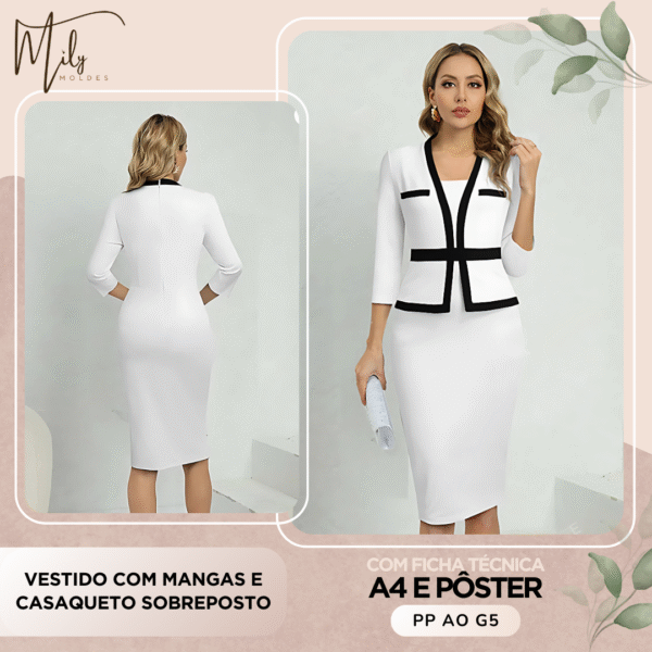 Vestido Com Mangas e Casaqueto Sobreposto