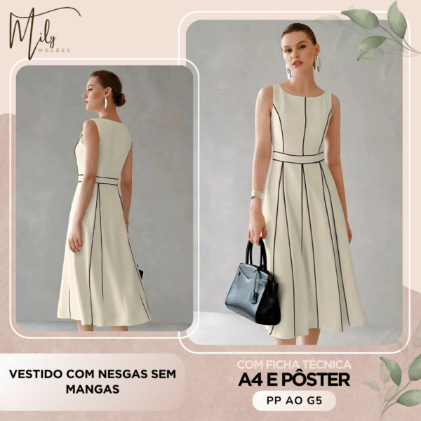 Vestido Com Nesgas sem Mangas