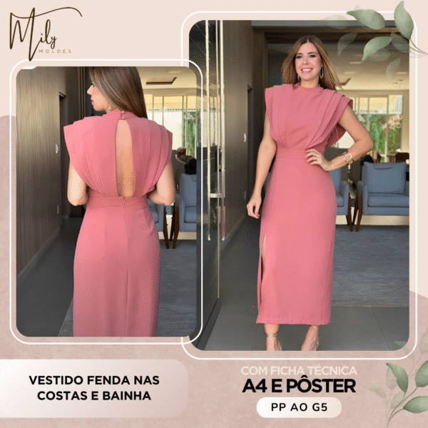 Vestido Fenda nas Costas e Bainha