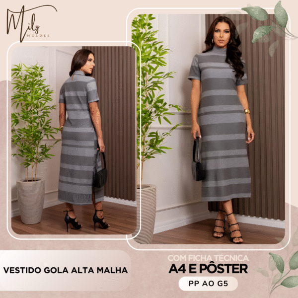 Vestido Gola Alta Malha