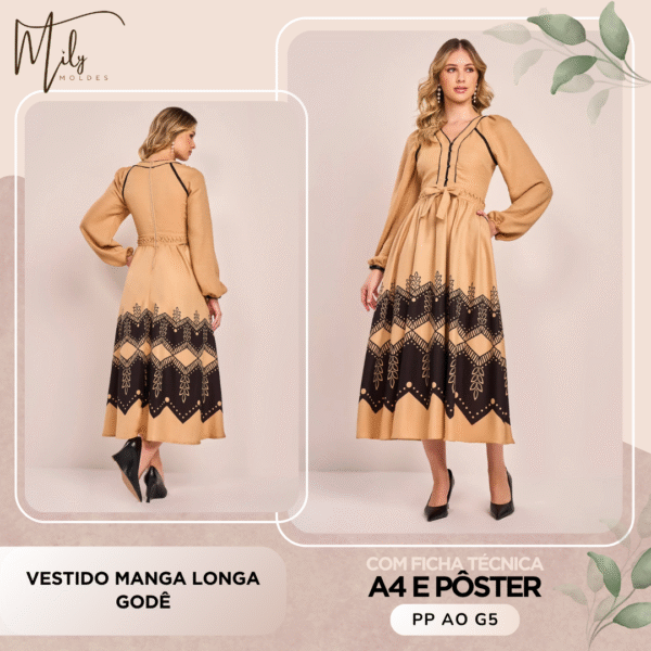 Vestido Manga Longa Godê
