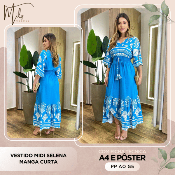 Vestido Midi Selena Manga Curta