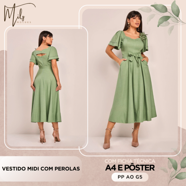 Vestido Midi com Perolas