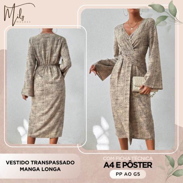 Vestido Transpassado Manga Longa