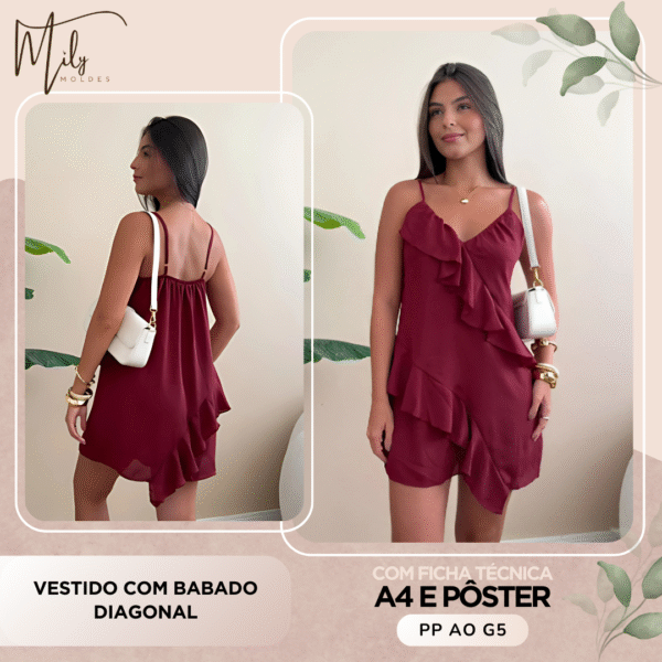 Vestido com Babado Diagonal