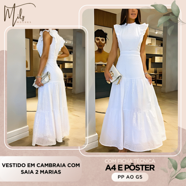Vestido em Cambraia com Saia 2 Marias