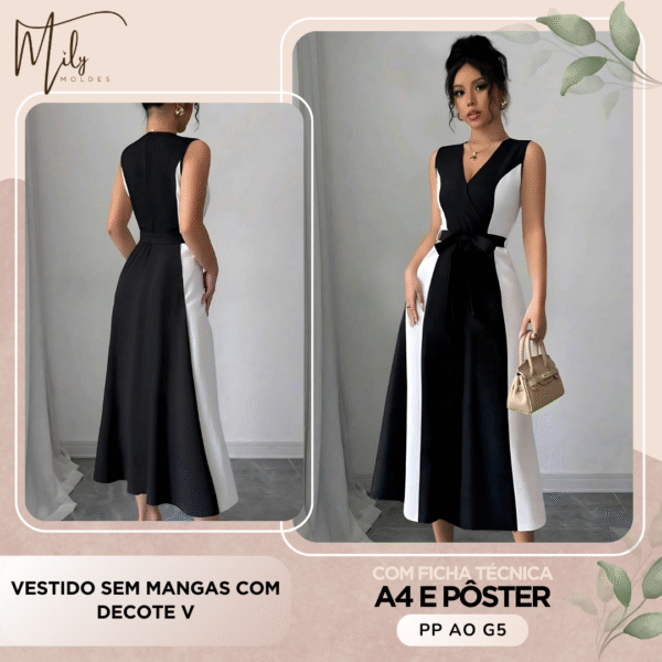 Vestido sem Mangas com Decote V