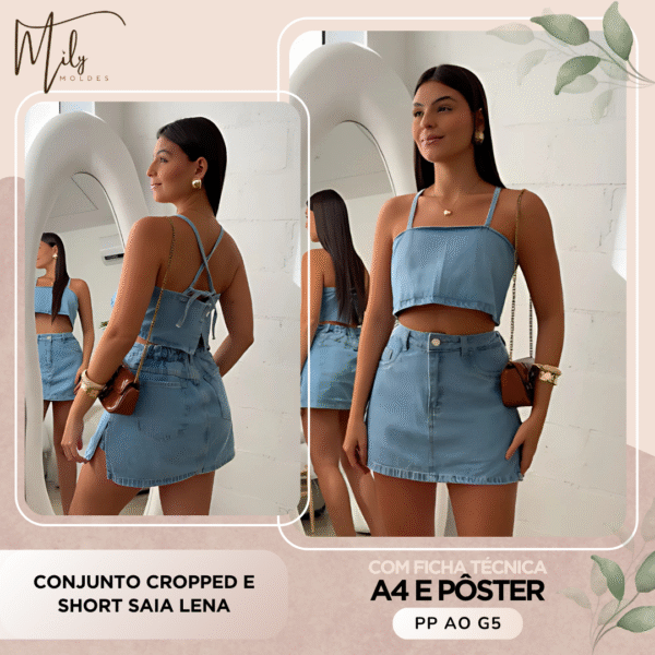 Conjunto Cropped e Short Saia Lena