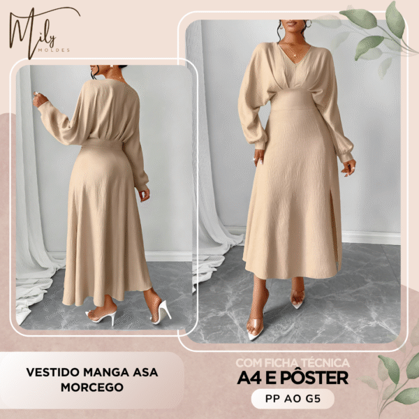 Vestido Manga Asa Morcego