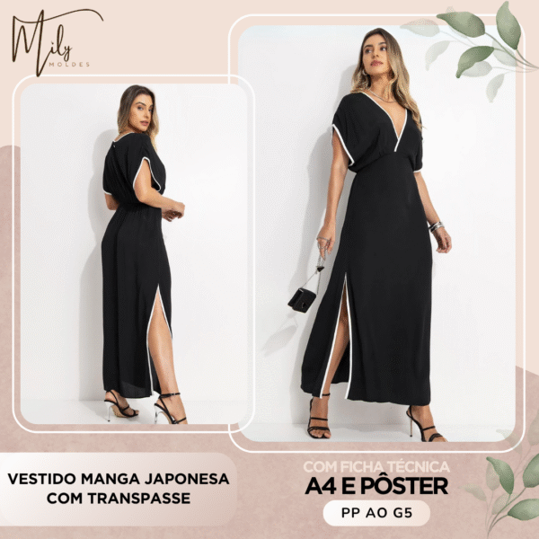 Vestido Manga Japonesa com Transpasse