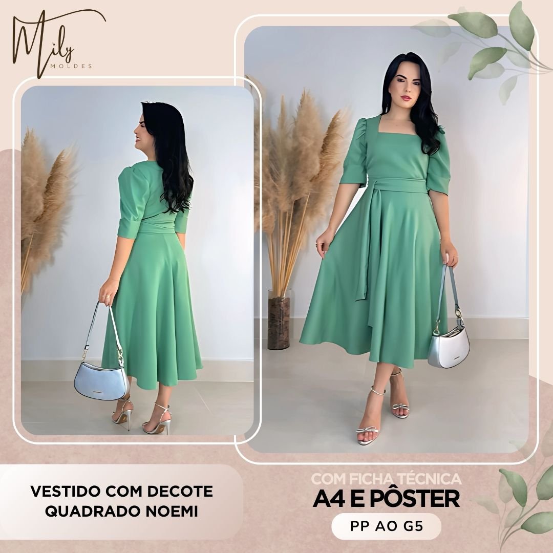 Vestido com Decote Quadrado Noemi