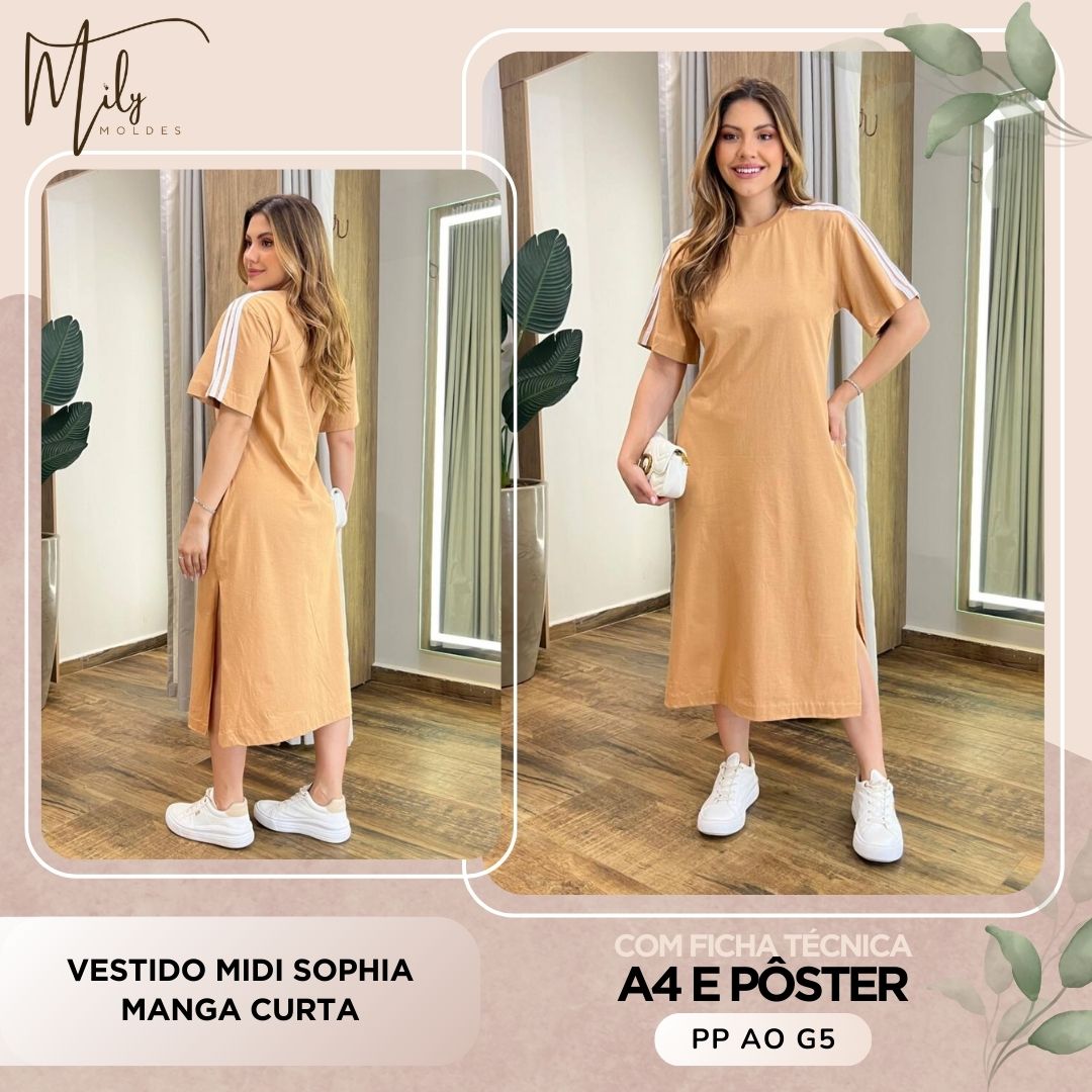 Vestido Midi Sophia Manga Curta