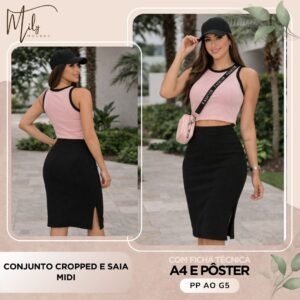 Conjunto Cropped e Saia Midi